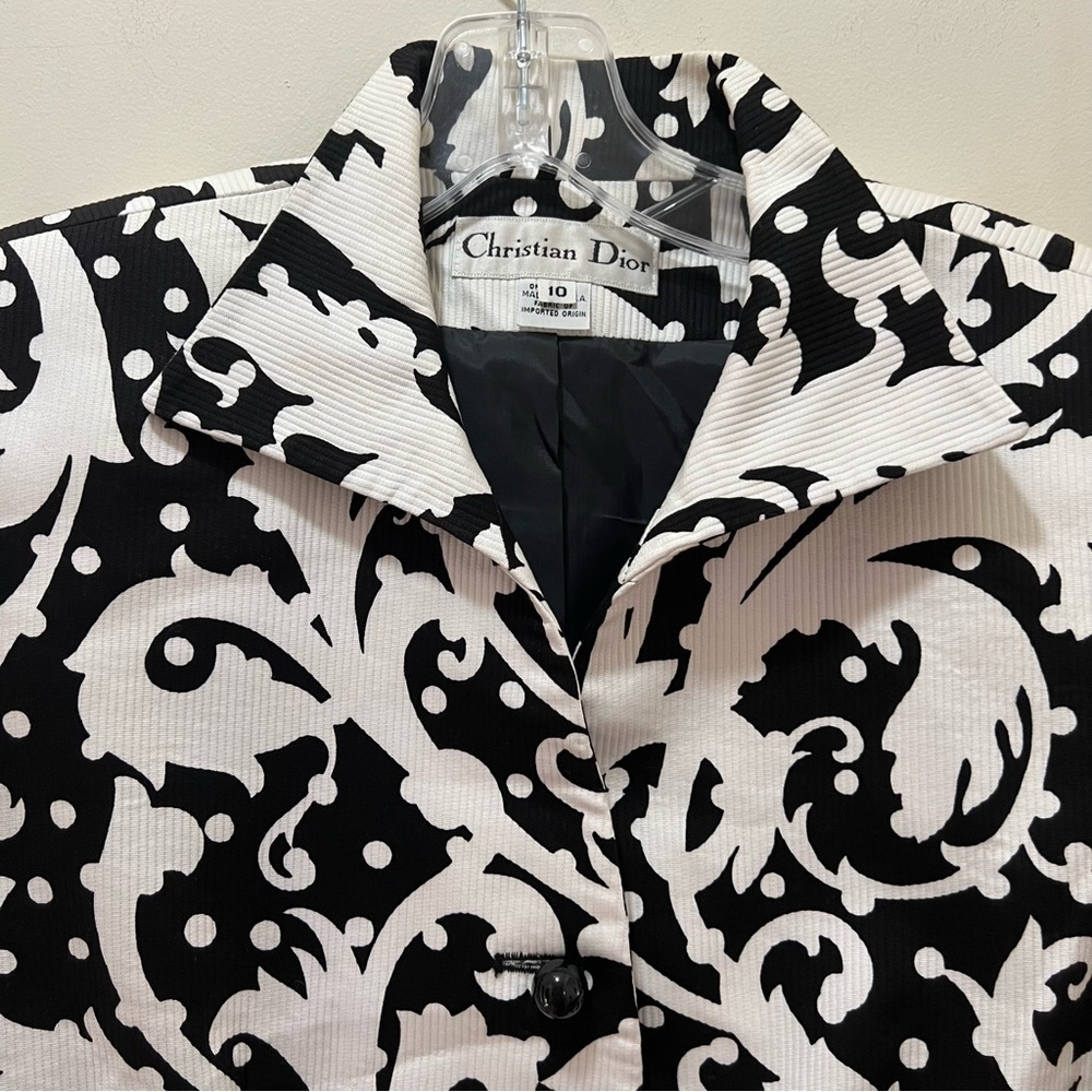 Christian Dior vintage 90’s black white Baroque Scroll Print Blazer jacket 10 - Picture 3 of 9